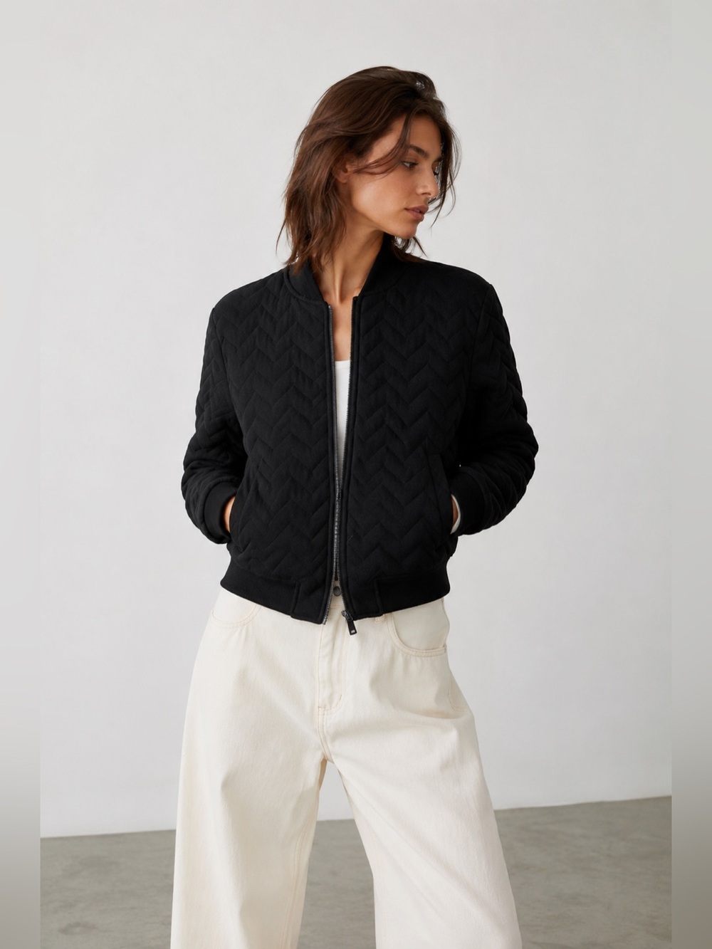 NWOT MAX STUDIO Quilted Cotton Bomber Jacket XS